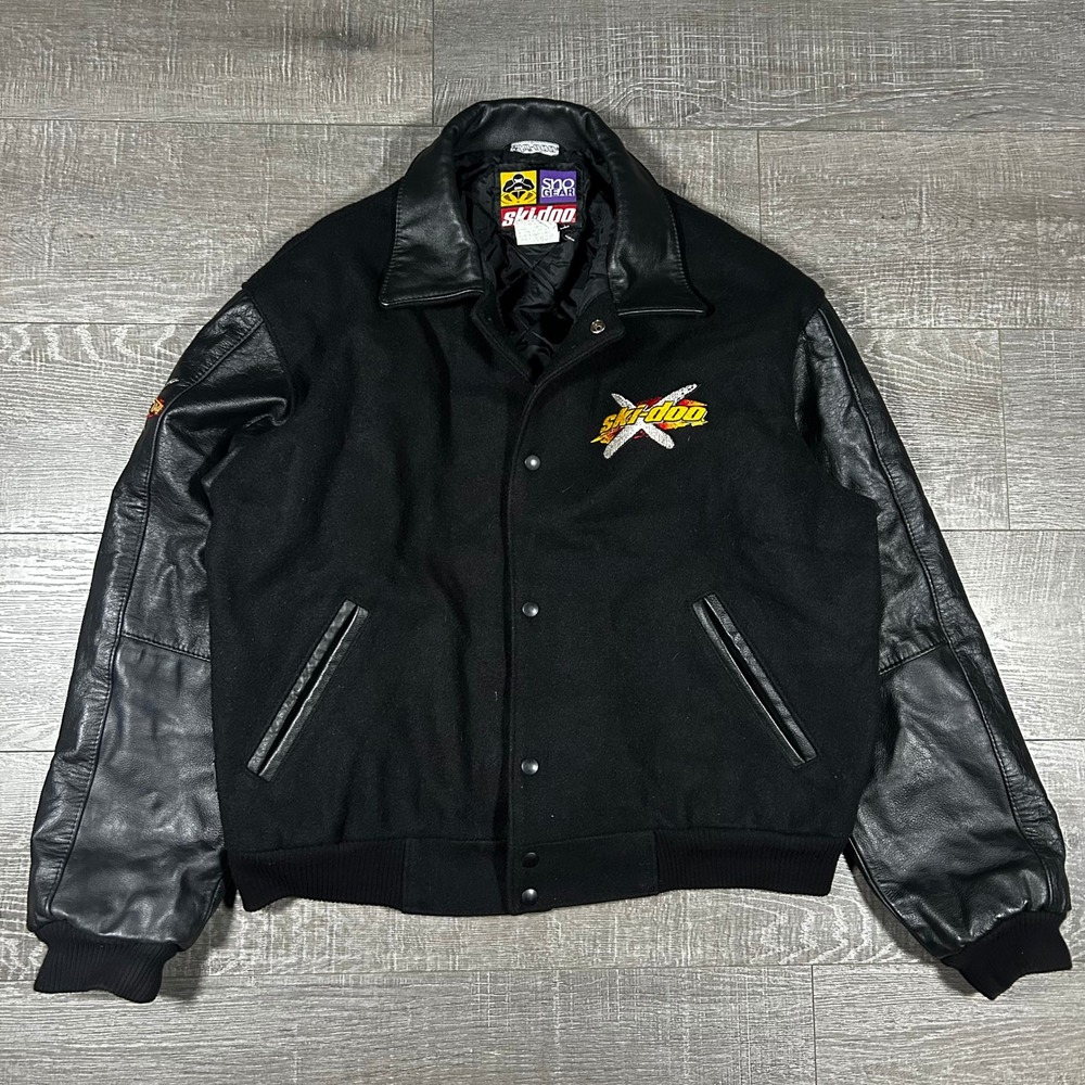 Ski-Doo Sno Gear Bombardier Vintage Wool Leather Varsity Jacket Mens XL Black